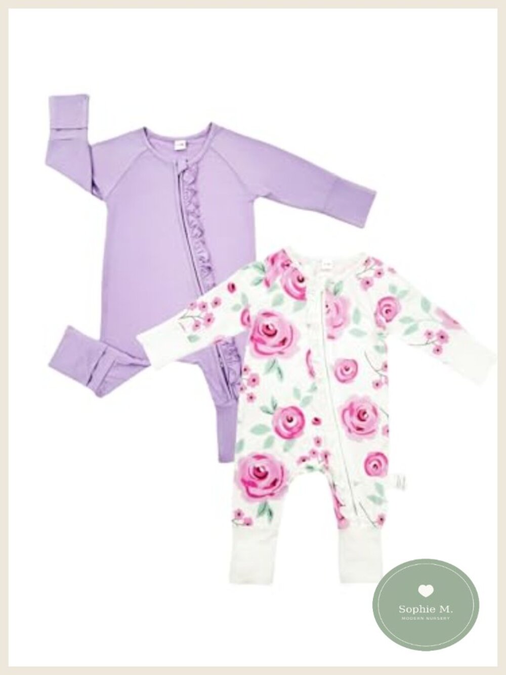 Bamboo Rayon Infant Romper Jumpsuit Double Zipper Fold-Over Mittens